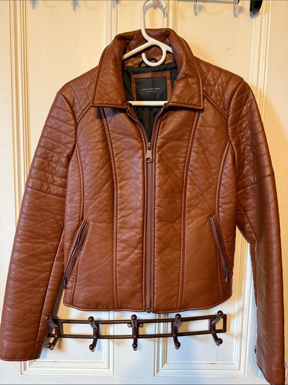 Marc New York Chestnut Quilted Faux Leather Zip Jacket